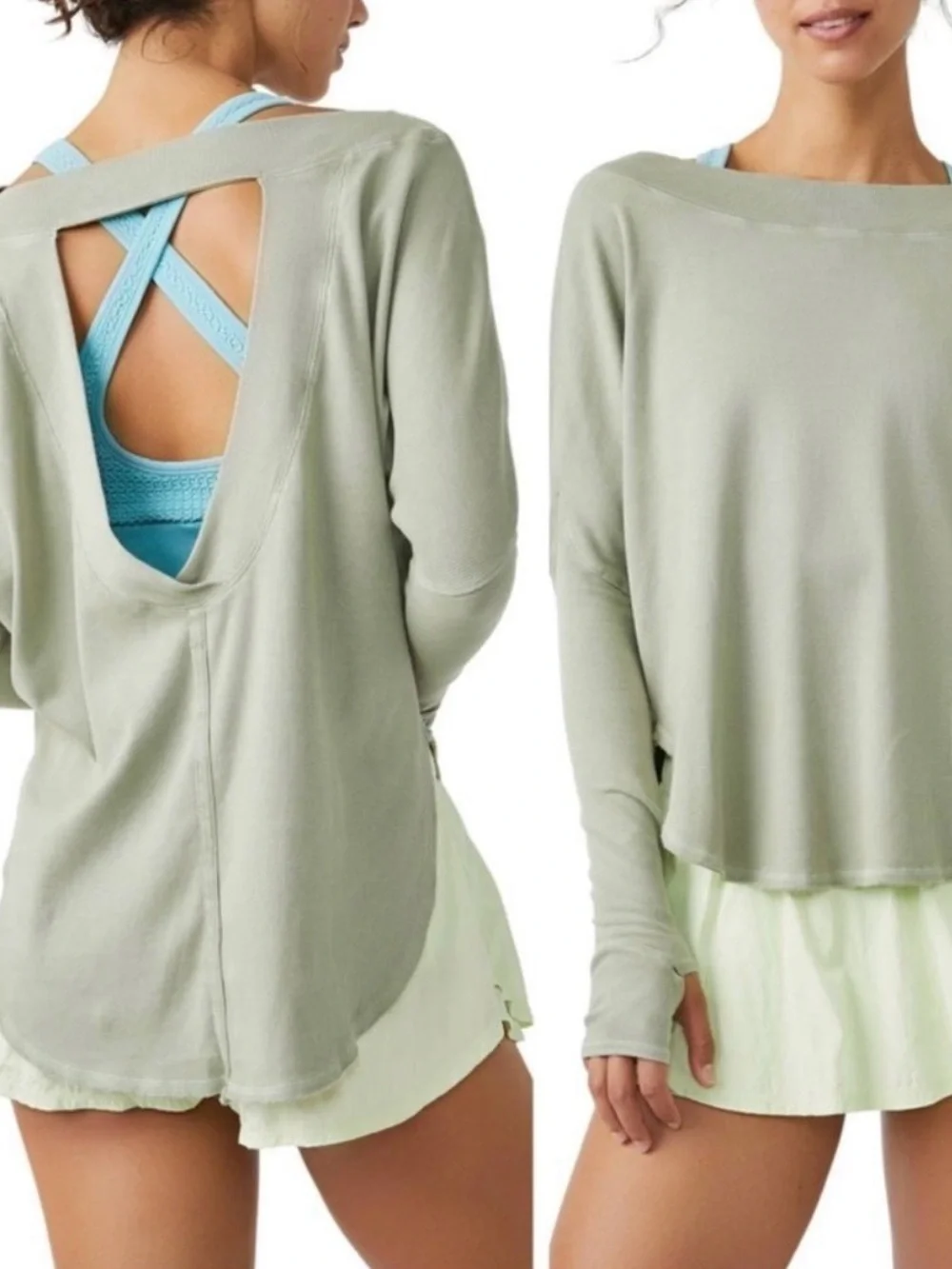 Fp Movement Simply Layer Open Back Top  In Olive Green Size Small Free People